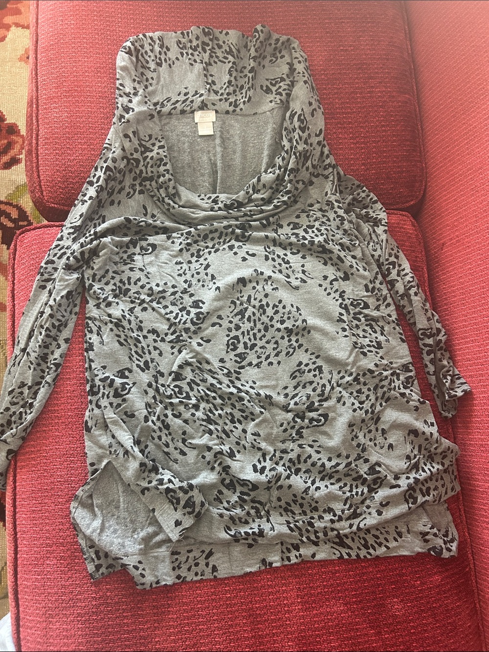 Chico's Grey Leopard-Print Cowl Neck Top